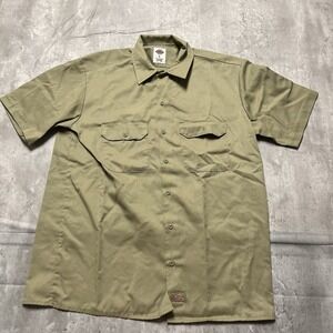 Dickies Dark Beige Button Up Work Wear Short Sleeve Shirt Men's Size Large